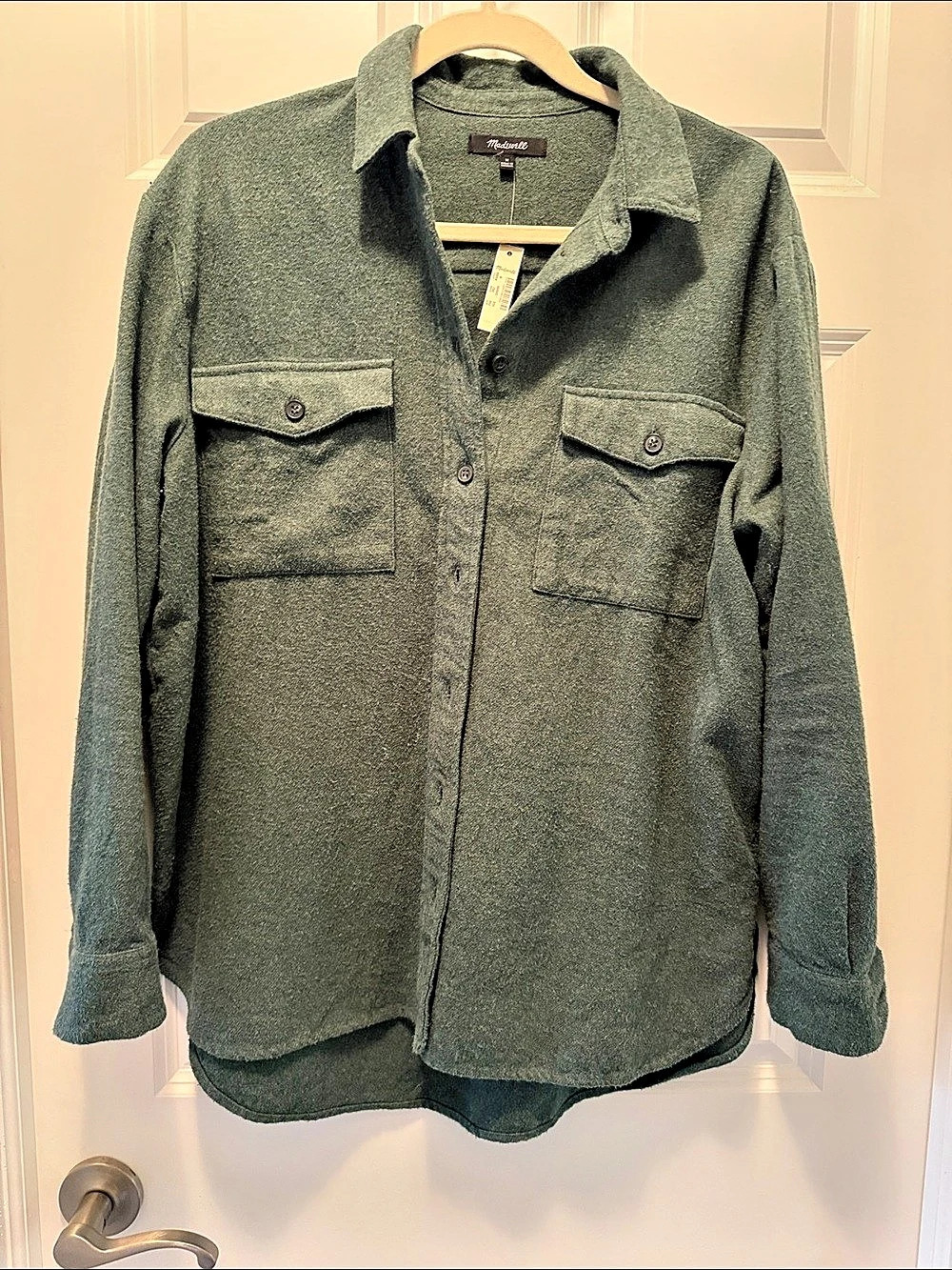 Madewell Forest Green Textured Button Front Shacket Overshirt